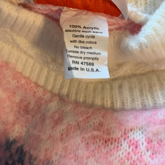 VTG 80s 90s Pastel Pink Spunky Crewneck Knit Sweater Turtleneck Cosby Snowflake - Picture 14 of 15